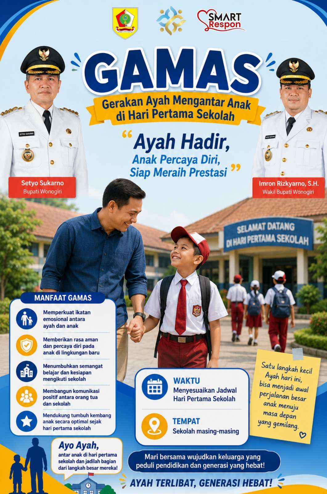 Dukung Program GAMAS (Gerakan Ayah Mengantar Anak di Hari Pertama Sekolah)